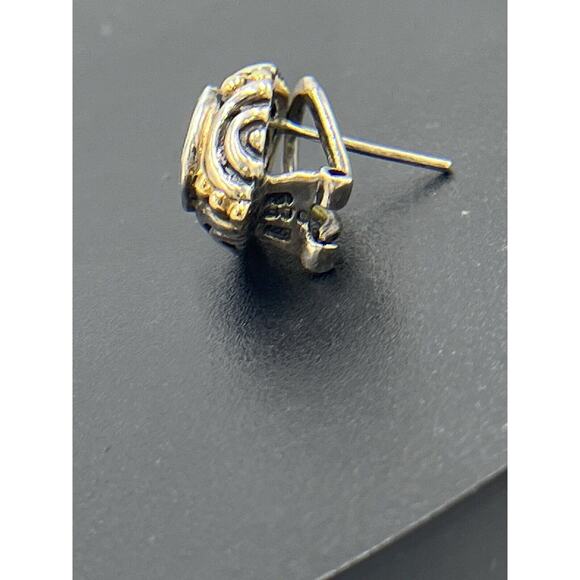 BJC Samuel Benham Sterling Silver Sign 14k Gold Oval Peridot Stud Omega Earrings - Picture 12 of 16